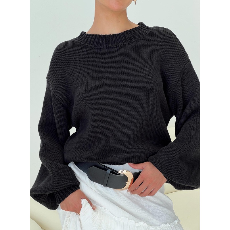 Harmony Balloon Sleeve Knit Sweater Black