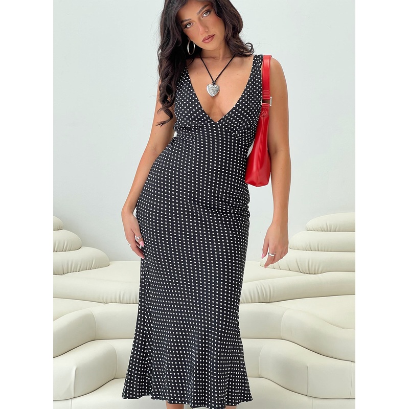 Nellie Maxi Dress Black Polka Dot Petite