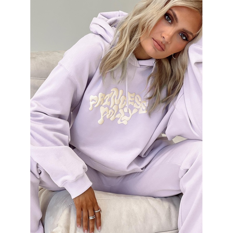 Princess Polly Hooded Sweatshirt Squiggle Text Dusty Mauve / Eggshell