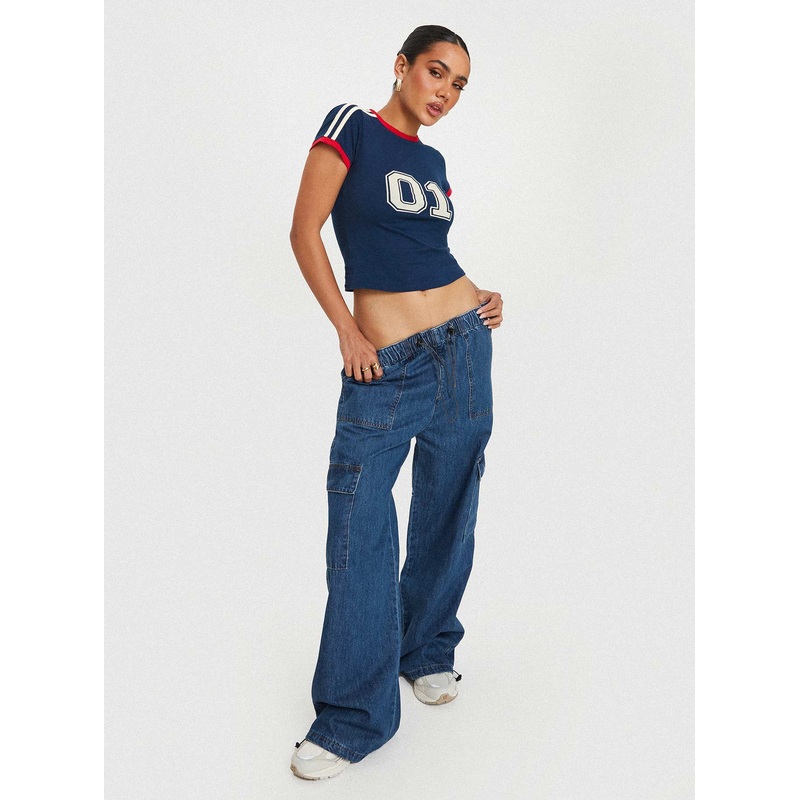Stop & Stare Cargo Jeans Mid Wash