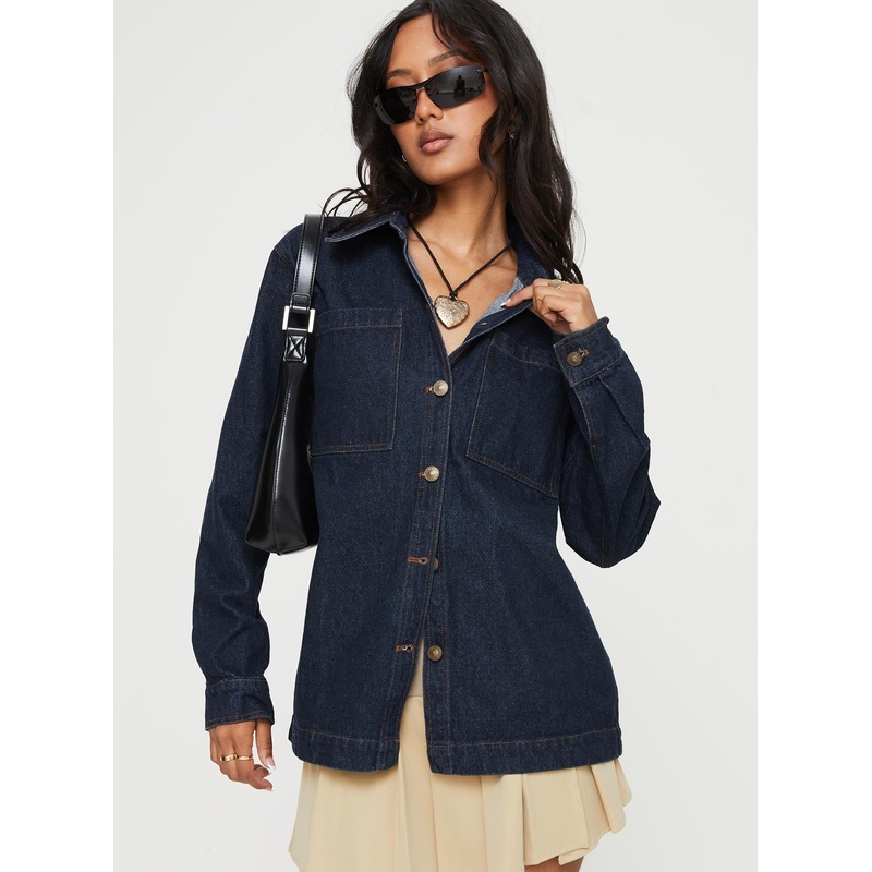 Zephee Denim Shacket Dark Wash