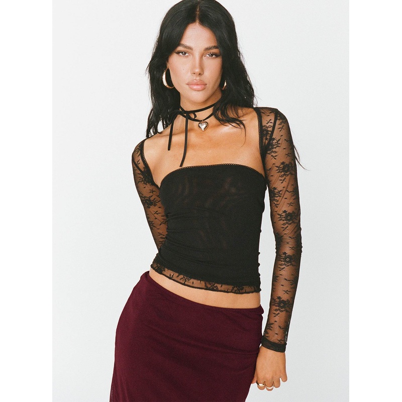 Ashwood Two Piece Lace Bolero Top Black Low Impact