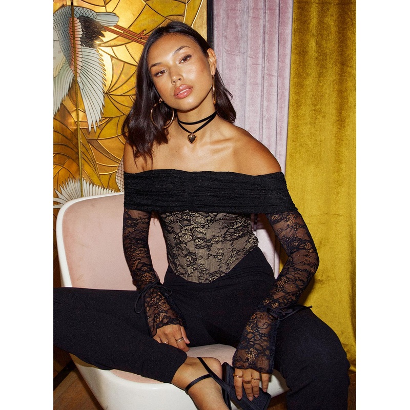 Cherli Lace Corset Top Black