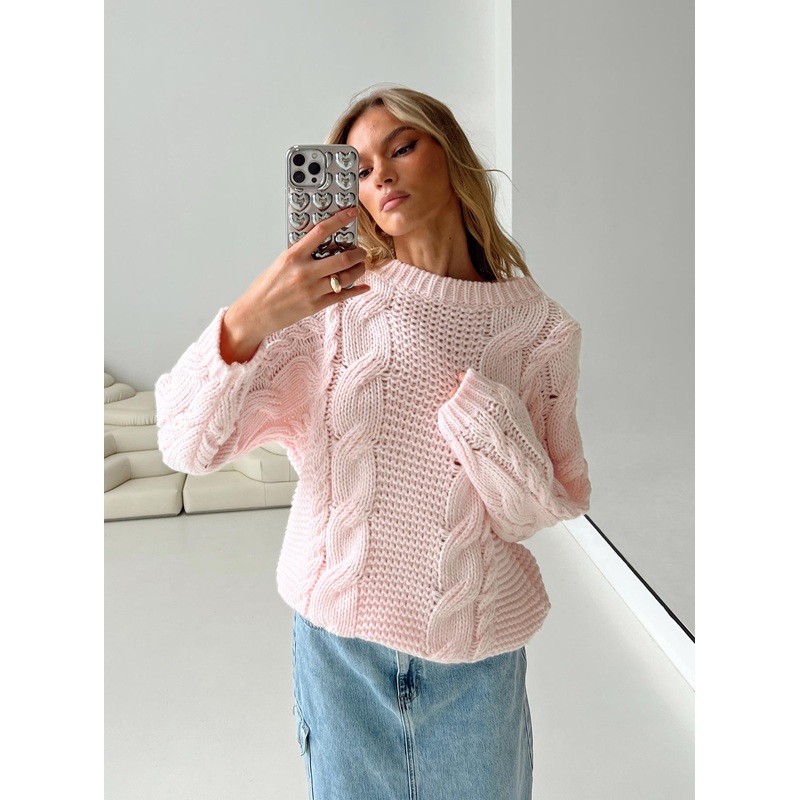 Ellison Cable Knit Sweater Blush Pink