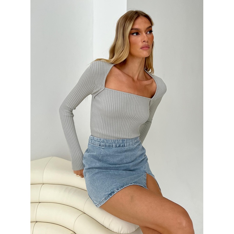 Lolita Mini Skirt Mid Wash Denim