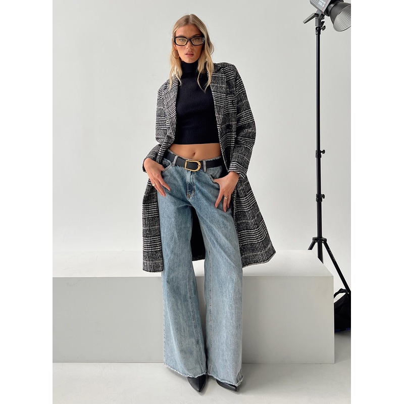 Newman Plaid Longline Coat Black