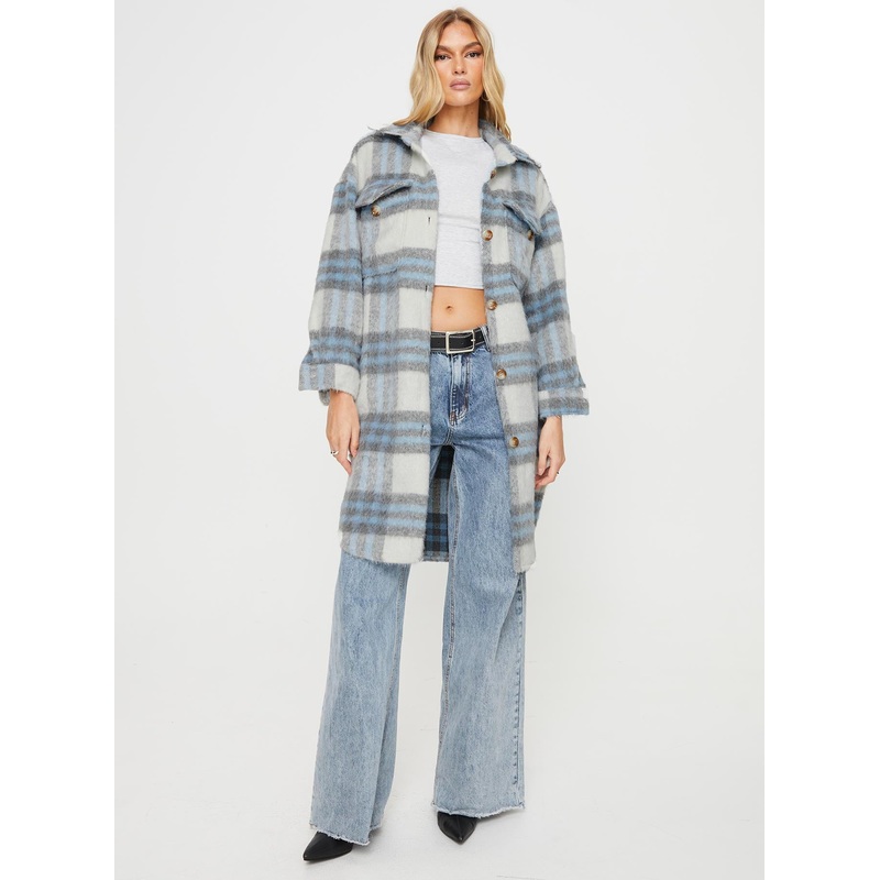 Salonge Longline Plaid Shacket Blue Check