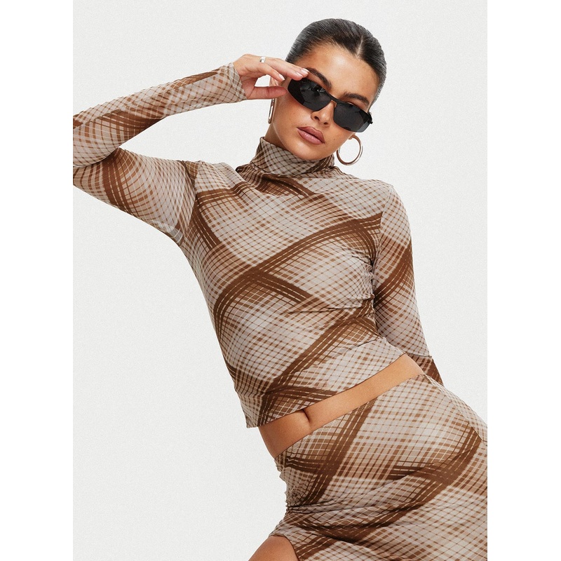 Another Dreamer Long Sleeve Top Brown Check