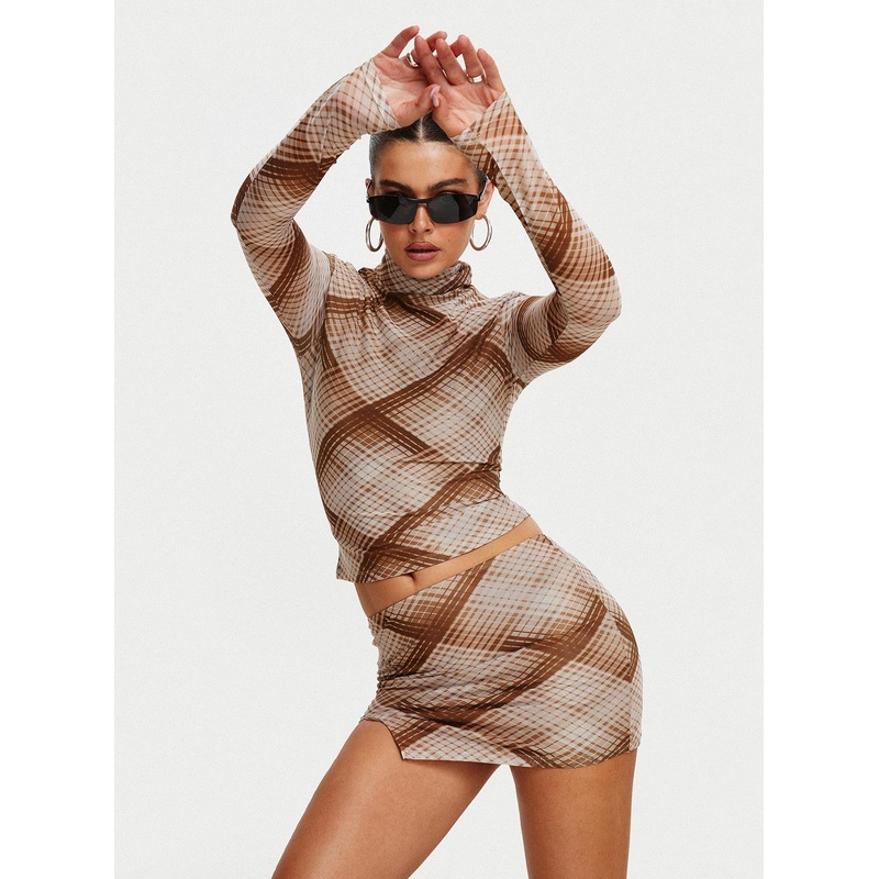 Another Dreamer Mini Skirt Brown Check