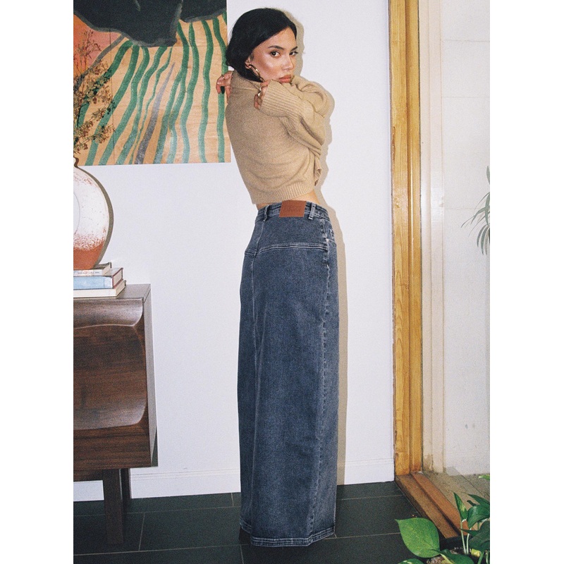 Batkins Maxi Skirt Dark Wash Denim Petite
