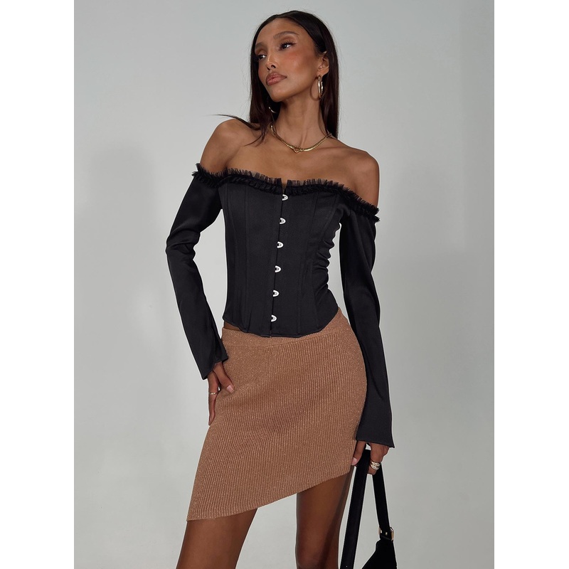 Bronwen Asymmetrical Mini Skirt Brown