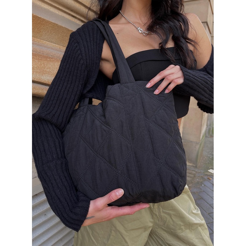 Jovie Nylon Quilted Tote Black