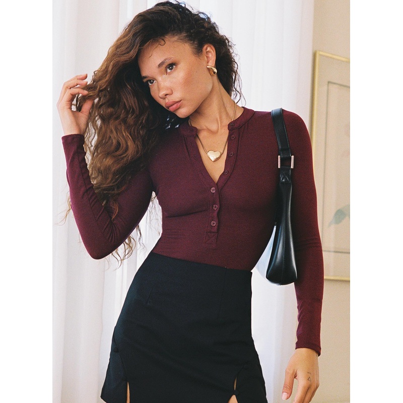 Kandis Long Sleeve Bodysuit Burgundy