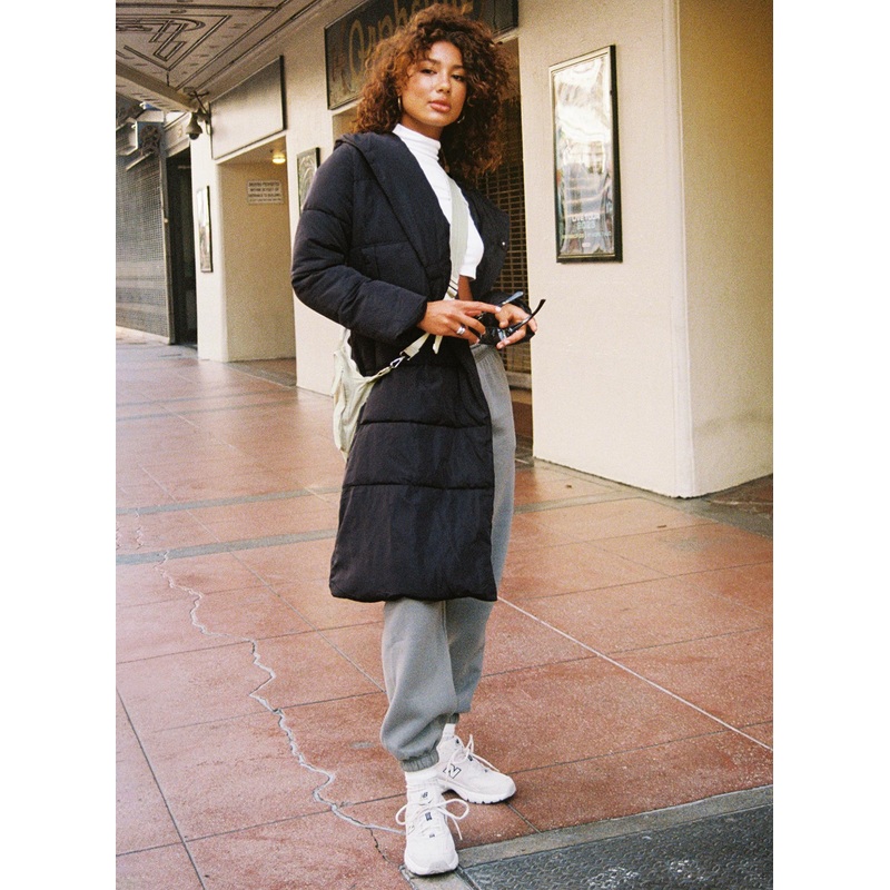 Philo Longline Hooded Puffer Jacket Black