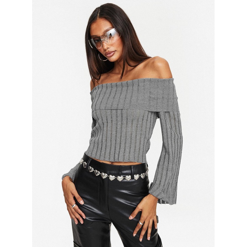 Sorrel Off The Shoulder Top Grey