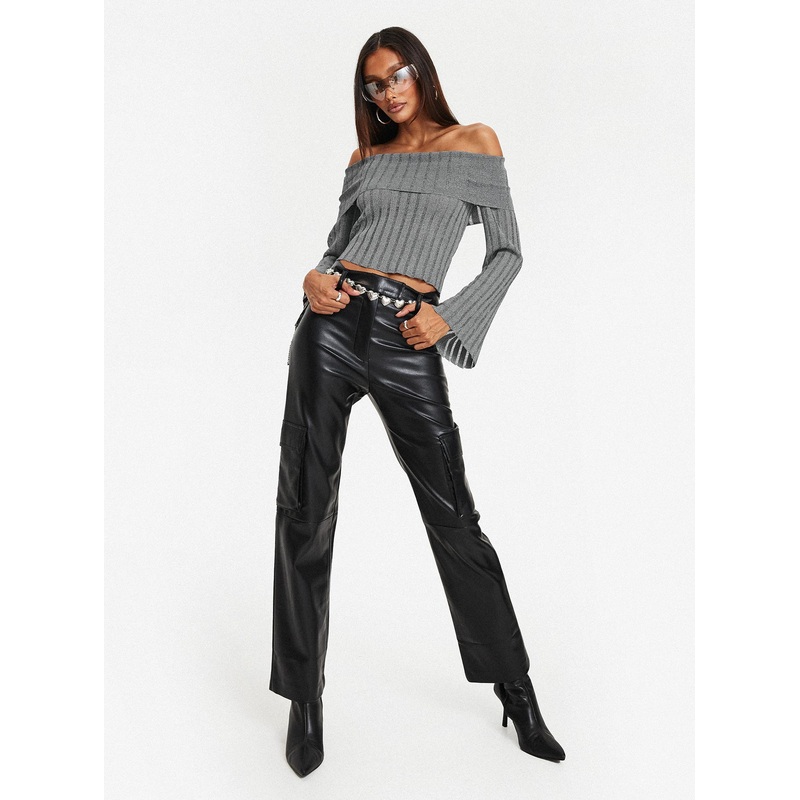 Taniya Faux Leather Cargo Pants Black