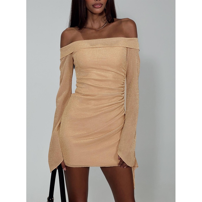 Villar Off The Shoulder Mini Dress Gold
