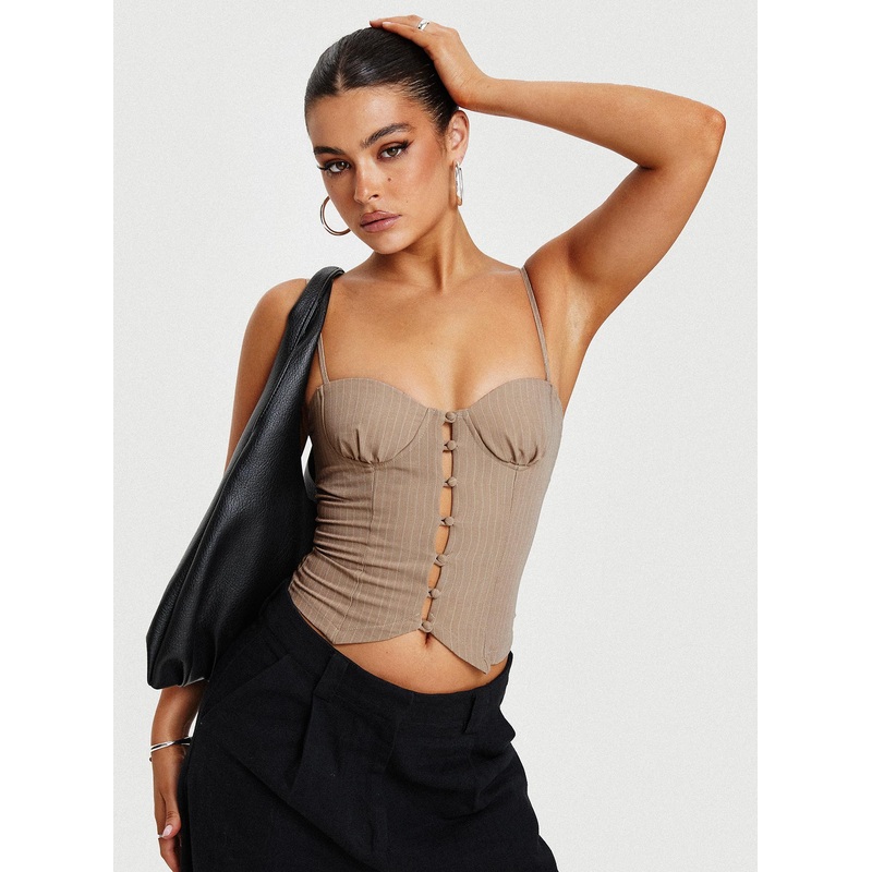 Archette Corset Vest Beige Stripe