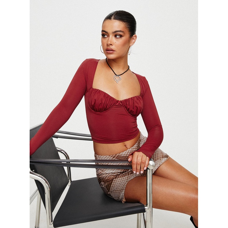 Candyce Long Sleeve Top Burgundy