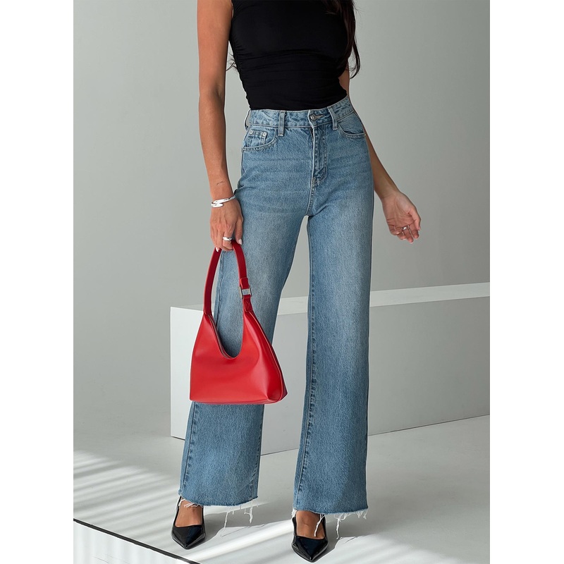 Henesey Raw Hem Jeans Mid Wash