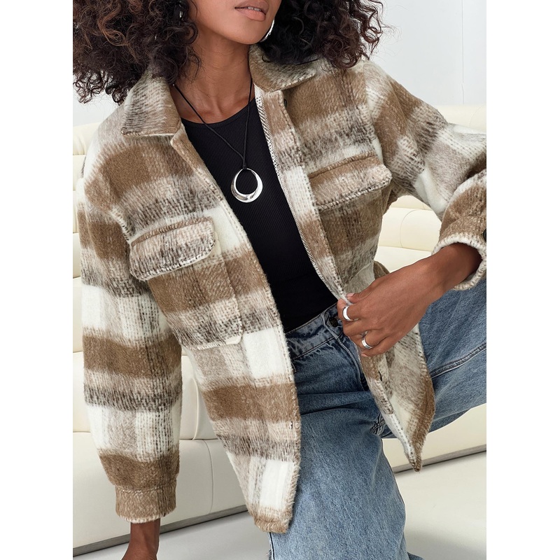 Kreppel Plaid Shacket Brown