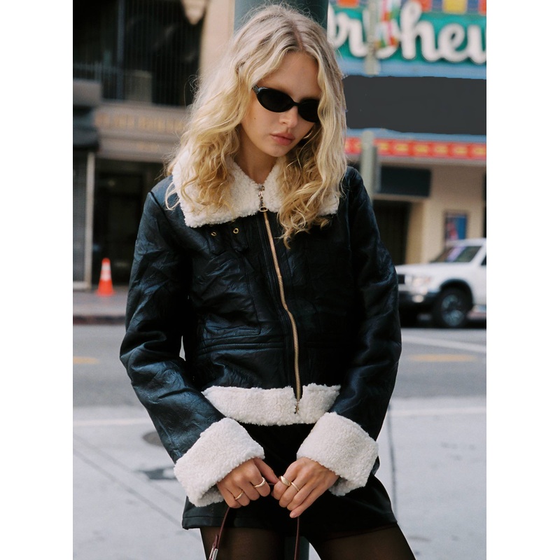 Mayella Shearling Faux Leather Jacket Black