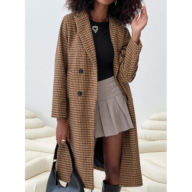 Temperature Longline Coat Brown Plaid