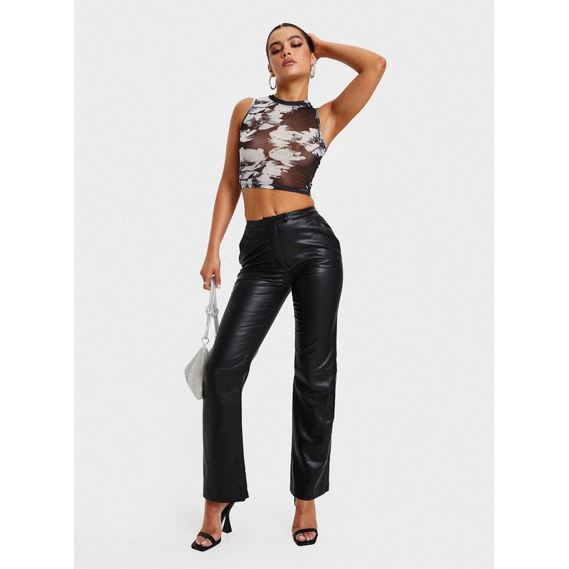 Zyaire Mid Rise Faux Leather Pants Black