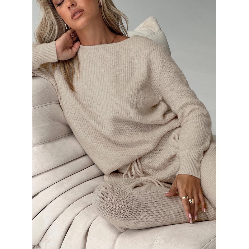 Abrams Rib Knit Crew Sweater Beige