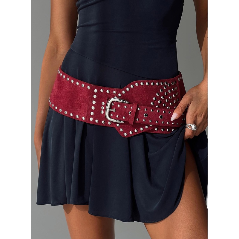 Calexico Studded Faux Suede Belt Red