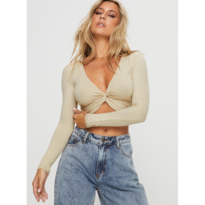 Carlen Twist Long Sleeve Top Beige