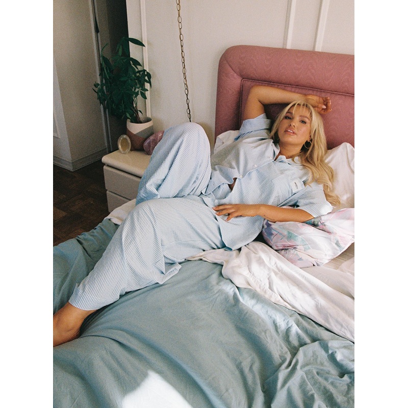 Early Riser Sleep Pants Blue Stripe Curve