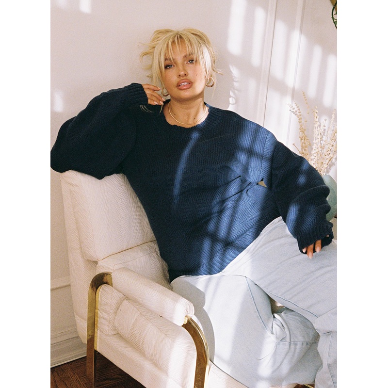 Harmony Balloon Sleeve Knit Sweater Navy Curve