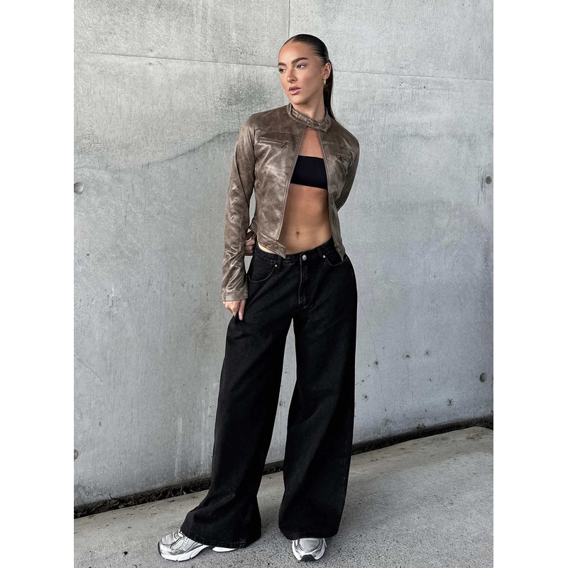 Naylor Wide Leg Jeans Washed Black Denim