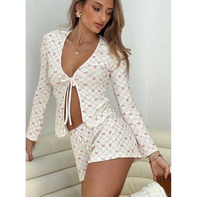 Captivation Tie Up Sleep Cardigan Pink Floral