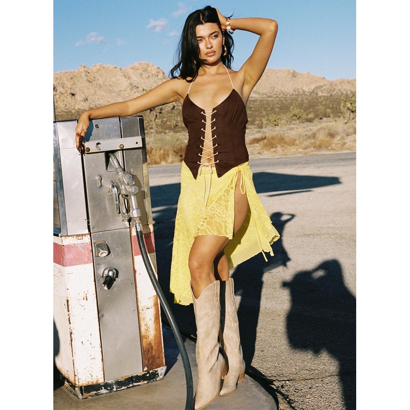 Fantasize Lace Midi Skirt Yellow
