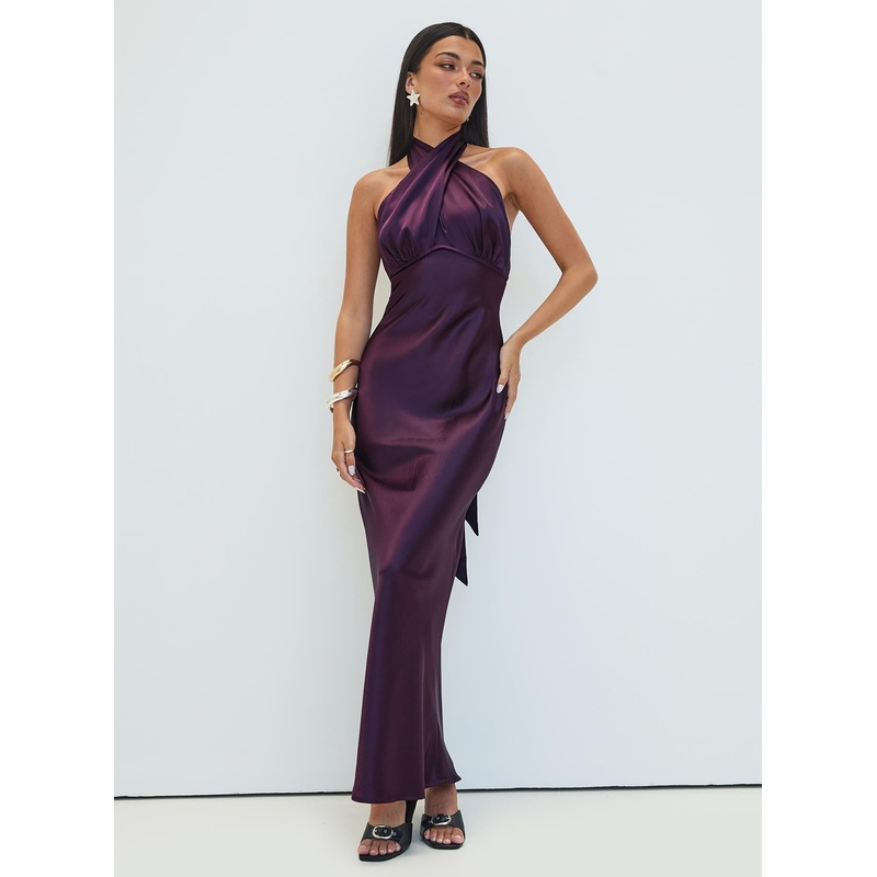 Rosaminta Halter Maxi Dress Plum Petite