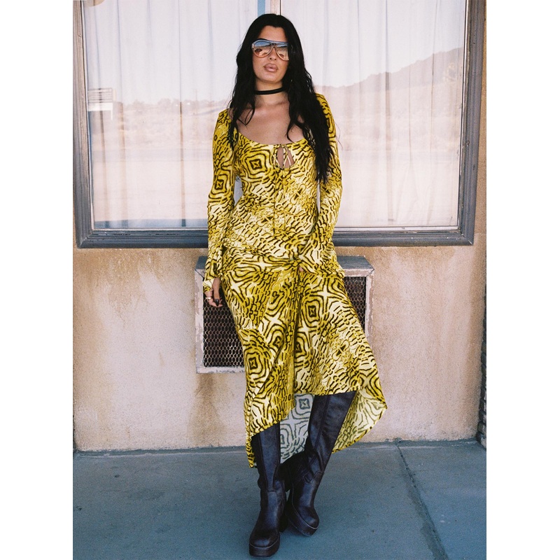 Setting Sun Long Sleeve Maxi Dress Yellow / Black