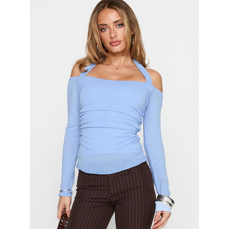 Shivers Halter Long Sleeve Top Blue