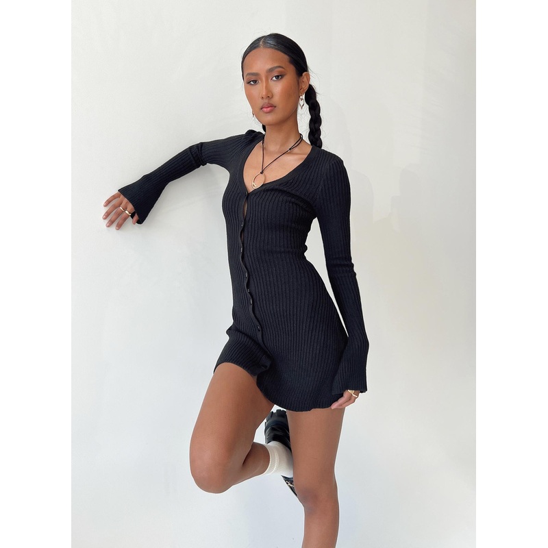 Waldin Long Sleeve Mini Dress Black