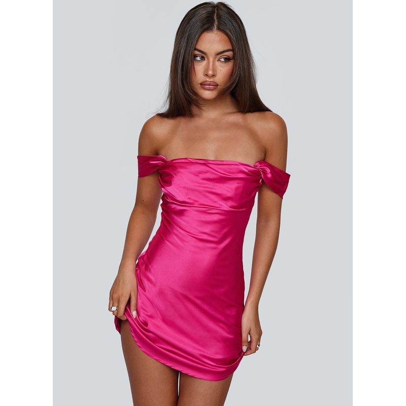Zabbarra Off The Shoulder Mini Dress Hot Pink