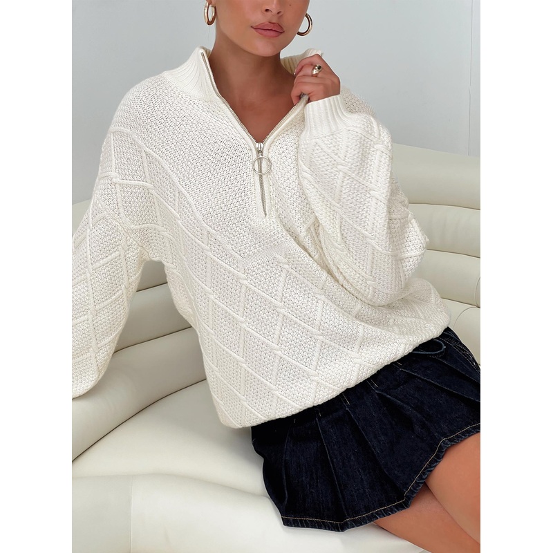 Chana Quarter Zip Knit Sweater Cream