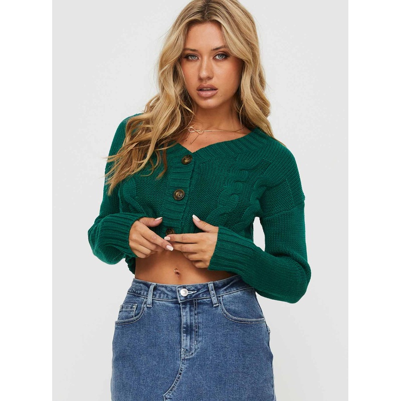 Crate Cable Knit Cardigan Green