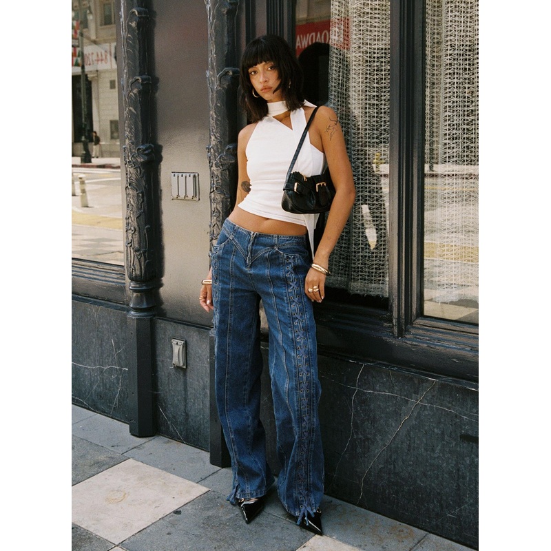 Day Dream Tie Up Jeans Blue Denim