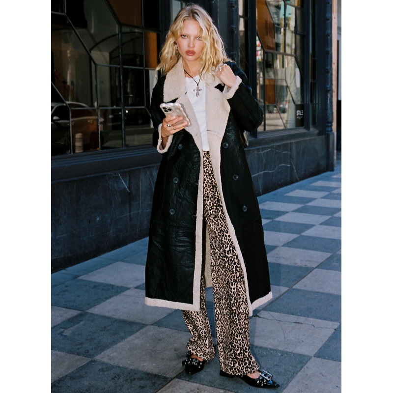 Day 'n' Night Longline Shearling Coat Black