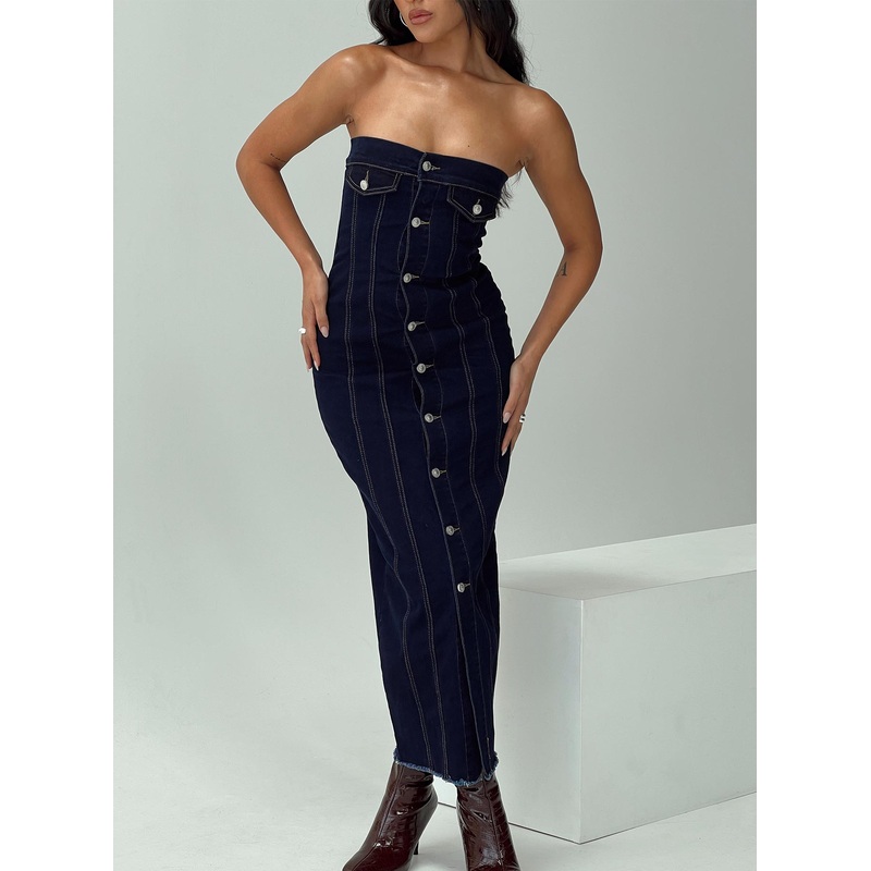 Marza Denim Strapless Maxi Dress Indigo