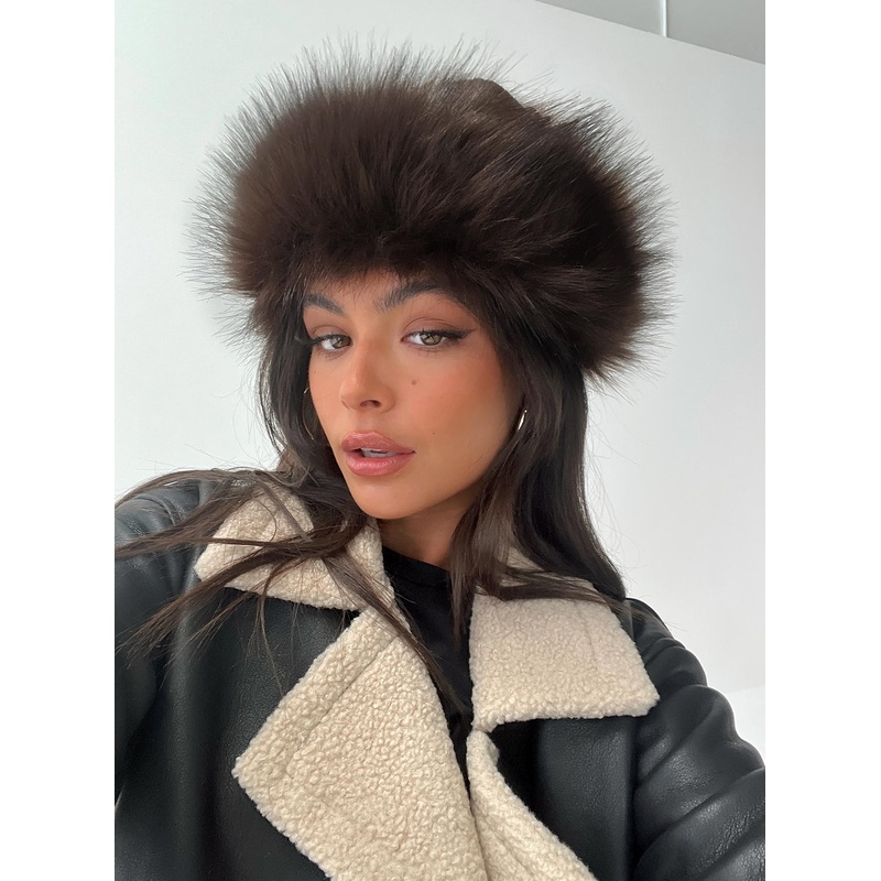 Mikella Faux Fur Hat Brown