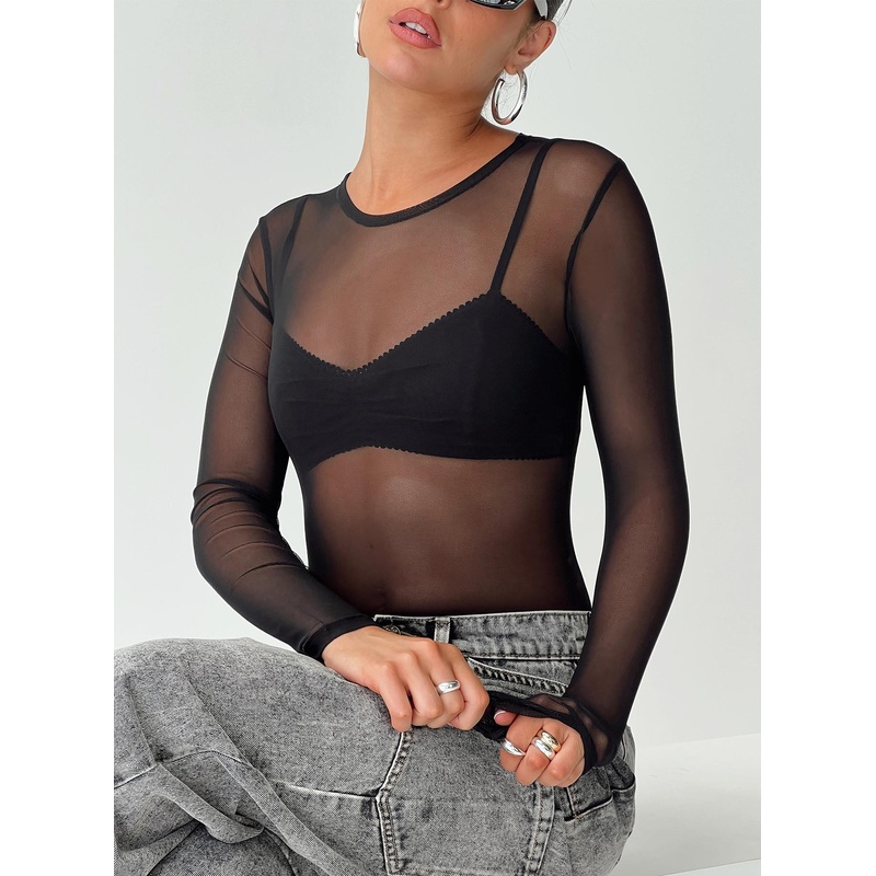Minsky Long Sleeve Mesh Bodysuit Black