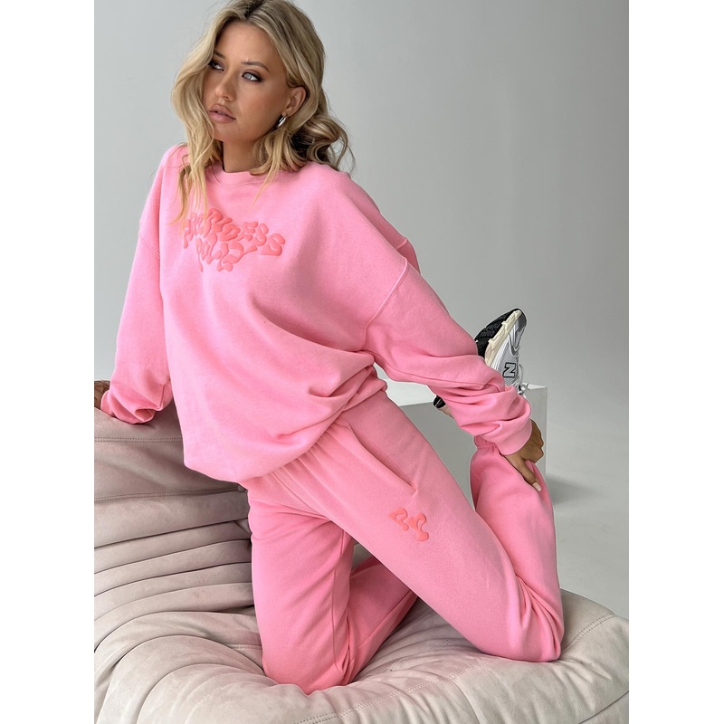 Princess Polly Track Pants Squiggle Text Watermelon Pink / Rose