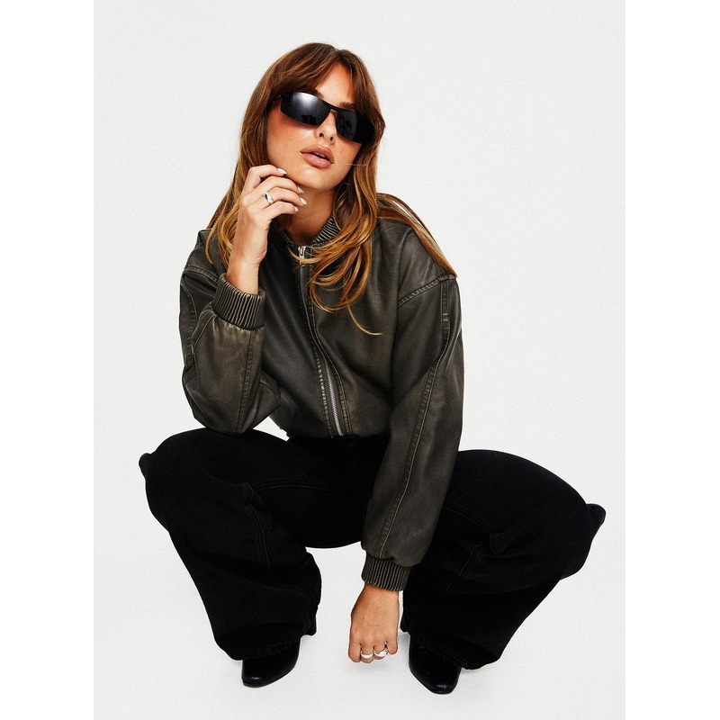 Project Faux Leather Jacket Washed Green